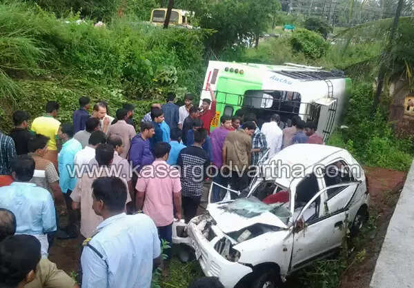 മാവുങ്കാലില് ബസും കാറും കൂട്ടിയിടിച്ച് യുവതി മരിച്ചു; ഭര്ത്താവിനും കുട്ടിക്കും ഗുരുതരം