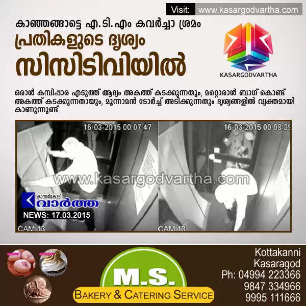 കാഞ്ഞങ്ങാട്ടെ എ.ടി.എം കവര്ച്ചാ ശ്രമം: പ്രതികളുടെ ദൃശ്യം സിസിടിവിയില്