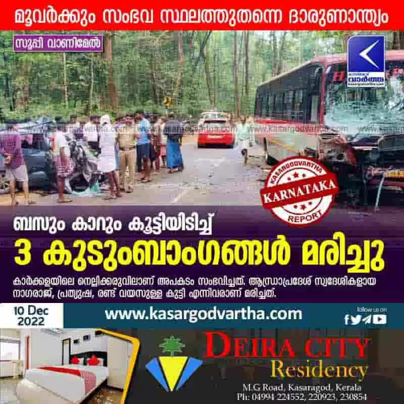 Accident | ബസും കാറും കൂട്ടിയിടിച്ച് 3 കുടുംബാംഗങ്ങള് മരിച്ചു