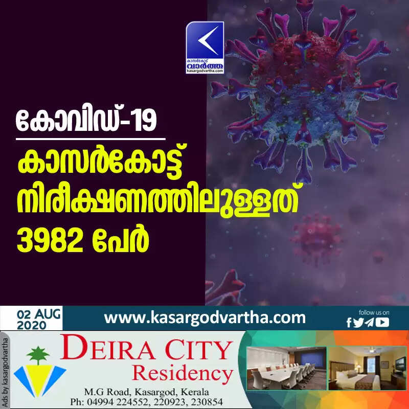 കോവിഡ്-19: കാസര്കോട്ട് നിരീക്ഷണത്തിലുള്ളത് 3982 പേര്