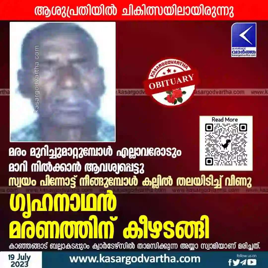Died | മരം മുറിച്ചുമാറ്റുമ്പോള് എല്ലാവരോടും മാറി നില്ക്കാന് ആവശ്യപ്പെട്ടു; സ്വയം പിന്നോട്ട് നീങ്ങുമ്പോള് കല്ലില് തലയിടിച്ച് വീണു; ഗൃഹനാഥന് മരണത്തിന് കീഴടങ്ങി