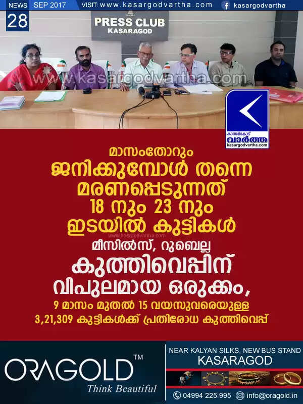 മാസംതോറും ജനിക്കുമ്പോള് തന്നെ മരണപ്പെടുന്നത് 18 നും 23 നും ഇടയില് കുട്ടികള്; മീസില്സ്, റുബെല്ല കുത്തിവെപ്പിന് വിപുലമായ ഒരുക്കം, 9 മാസം മുതല് 15 വയസുവരെയുള്ള 3,21,309 കുട്ടികള്ക്ക് പ്രതിരോധ കുത്തിവെപ്പ്