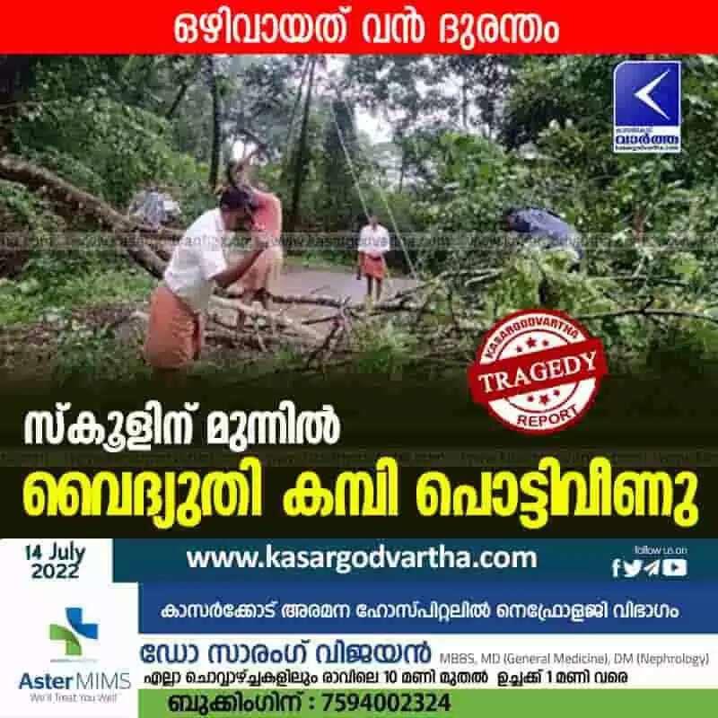 Electric line | സ്കൂളിന് മുന്നില് വൈദ്യുതി കമ്പി പൊട്ടിവീണു; ഒഴിവായത് വന് ദുരന്തം