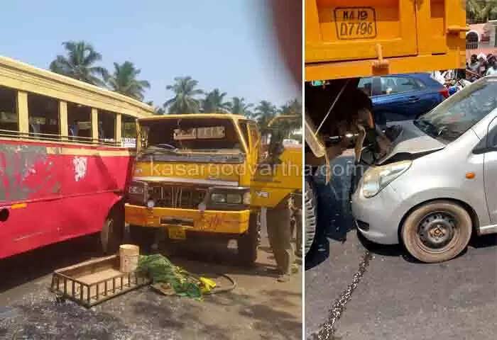 Accident | കെഎസ്ആര്ടിസി ബസില് ടിപര് ലോറി ഇടിച്ച് നിരവധി പേര്ക്ക് പരിക്ക്; ലോറിക്ക് പിറകില് കാറും ഇടിച്ചു