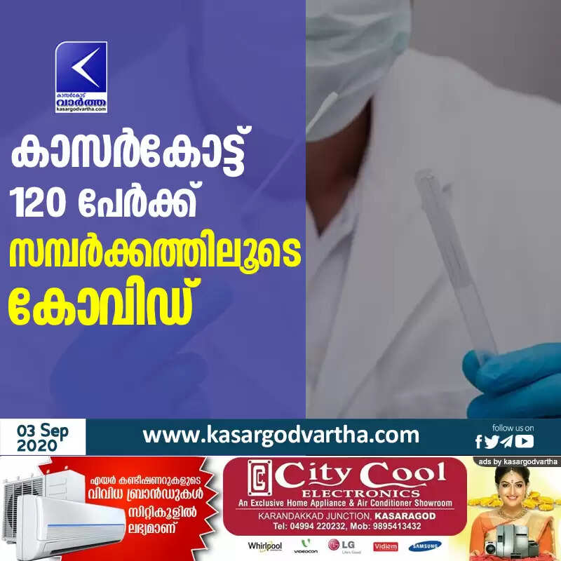 കാസർകോട്ട് 120 പേര്ക്ക് സമ്പര്ക്കത്തിലൂടെ കോവിഡ്