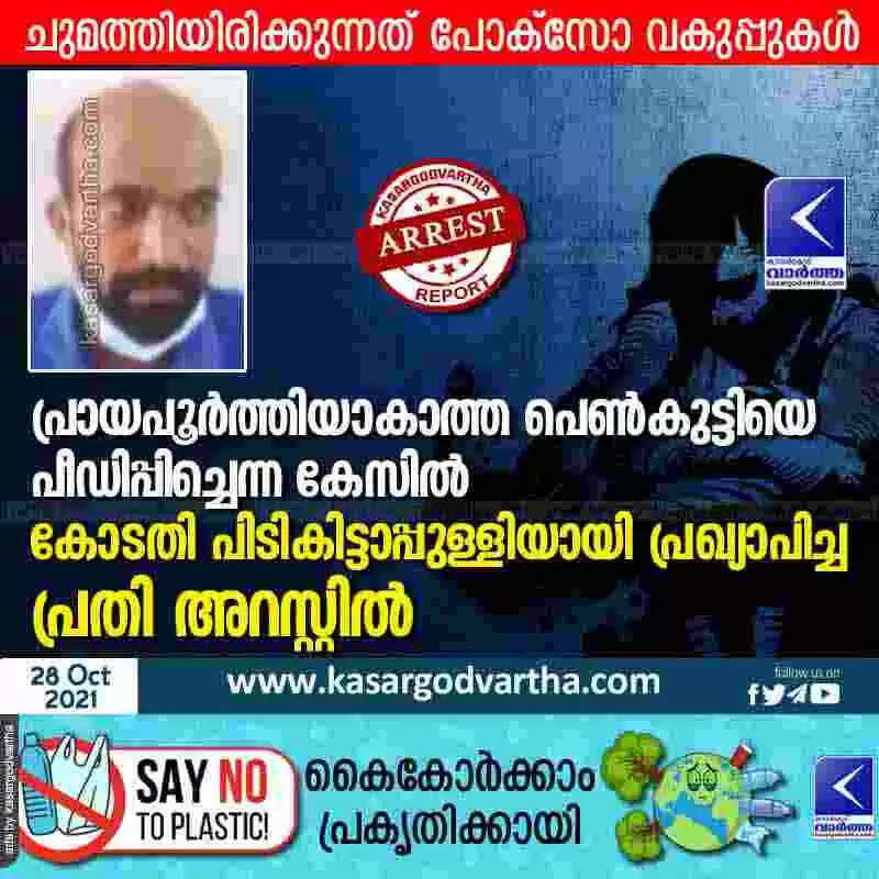 പ്രായപൂർത്തിയാകാത്ത പെൺകുട്ടിയെ പീഡിപ്പിച്ചെന്ന കേസിൽ കോടതി പിടികിട്ടാപ്പുള്ളിയായി പ്രഖ്യാപിച്ച പ്രതി അറസ്റ്റിൽ