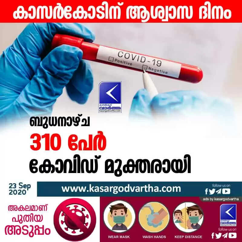 കാസർകോടിന് ആശ്വാസ ദിനം; ബുധനാഴ്ച 310 പേർ കോവിഡ് മുക്തരായി