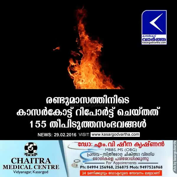 രണ്ടുമാസത്തിനിടെ കാസര്കോട്ട് റിപോര്ട്ട് ചെയ്തത് 155 തീപിടുത്തസംഭവങ്ങള്
