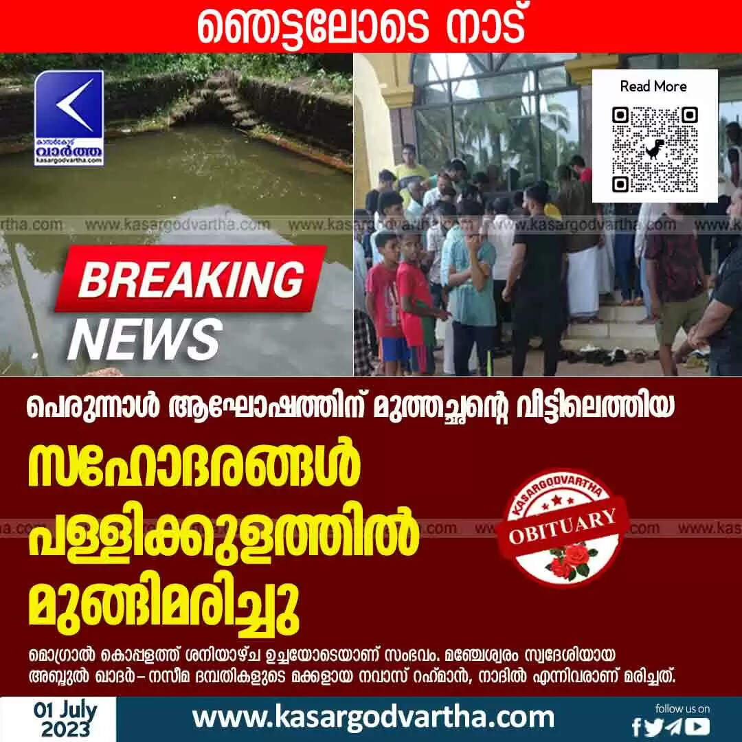 Drowned | പെരുന്നാൾ ആഘോഷത്തിന് മുത്തച്ഛന്റെ വീട്ടിലെത്തിയ സഹോദരങ്ങൾ പള്ളിക്കുളത്തിൽ മുങ്ങിമരിച്ചു