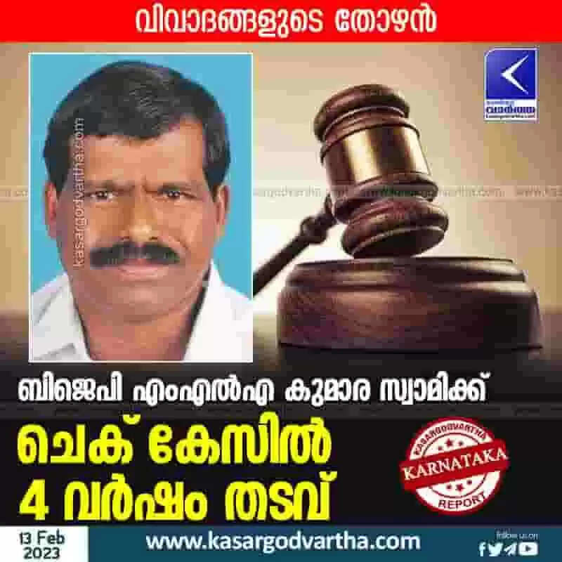 Court Verdict | ബിജെപി എംഎല്എ കുമാര സ്വാമിക്ക് ചെക് കേസില് 4 വര്ഷം തടവ്