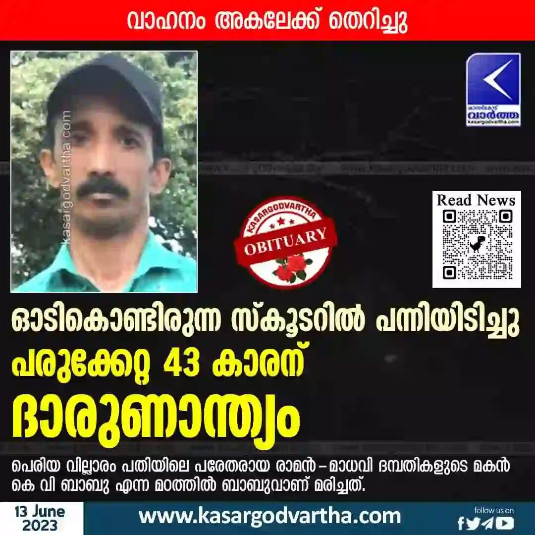 Wild Boar | ഓടികൊണ്ടിരുന്ന സ്കൂടറില് പന്നിയിടിച്ചു; പരുക്കേറ്റ 43 കാരന് ദാരുണാന്ത്യം