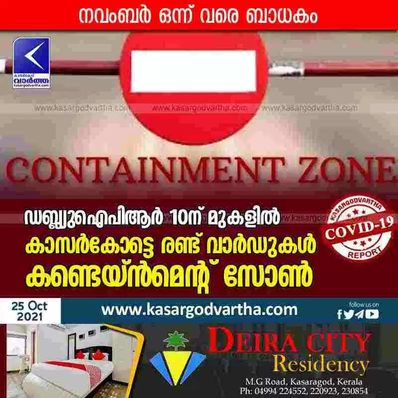 ഡബ്ല്യുഐപിആര് 10ന് മുകളിൽ; കാസർകോട്ടെ രണ്ട് വാര്ഡുകള് കണ്ടെയ്ന്മെന്റ് സോണ്