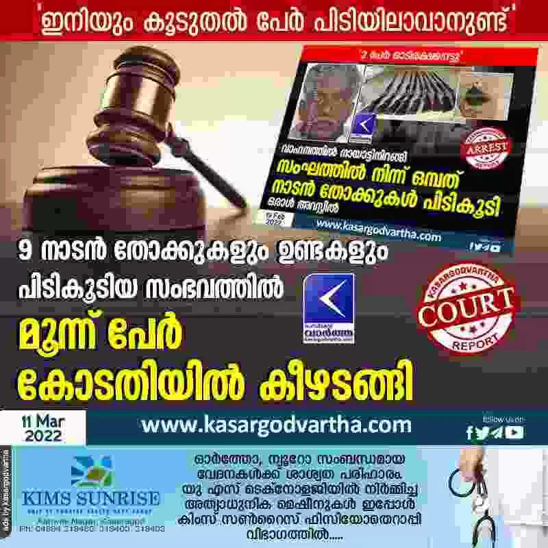 9 നാടൻ തോക്കുകളും ഉണ്ടകളും പിടികൂടിയ സംഭവത്തിൽ മൂന്ന് പേർ കോടതിയിൽ കീഴടങ്ങി
