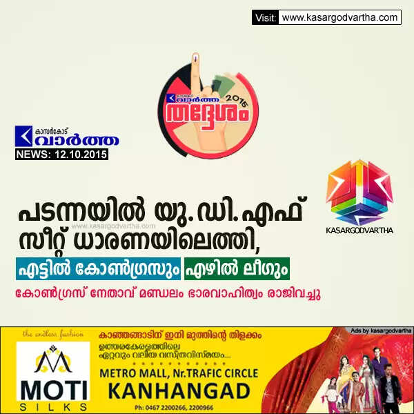 പടന്നയില് യു.ഡി.എഫ് സീറ്റ് ധാരണയിലെത്തി, എട്ടില് കോണ്ഗ്രസും എഴില് ലീഗും