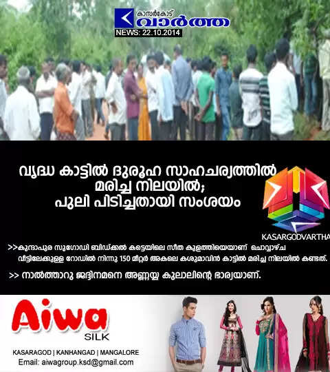 വൃദ്ധ കാട്ടില് ദുരൂഹ സാഹചര്യത്തില് മരിച്ച നിലയില്; പുലി പിടിച്ചതായി സംശയം