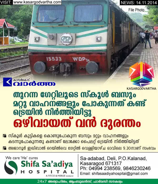 തുറന്ന ഗേറ്റിലൂടെ വാഹനങ്ങള് കടന്നുപോകുന്നത് കണ്ട് ട്രെയിന് നിര്ത്തിയിട്ടു