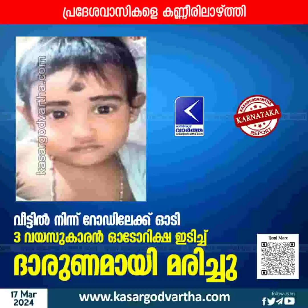 Accidental Death | വീട്ടിൽ നിന്ന് റോഡിലേക്ക് ഓടി; 3 വയസുകാരൻ ഓടോറിക്ഷ ഇടിച്ച് ദാരുണമായി മരിച്ചു