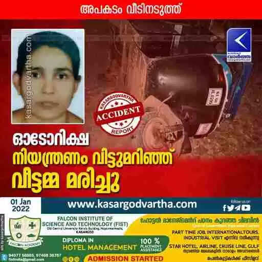 ഓടോറിക്ഷ നിയന്ത്രണം വിട്ടുമറിഞ്ഞ് വീട്ടമ്മ മരിച്ചു