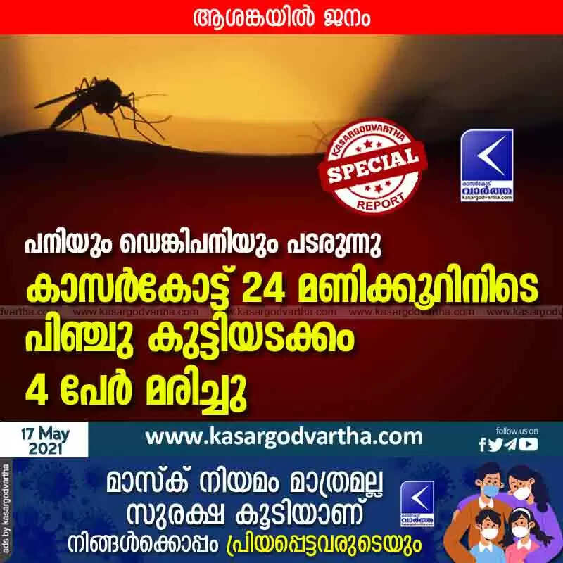 പനിയും ഡെങ്കിപനിയും പടരുന്നു; കാസർകോട്ട് 24 മണിക്കൂറിനിടെ പിഞ്ചു കുട്ടിയടക്കം 4 പേർ മരിച്ചു