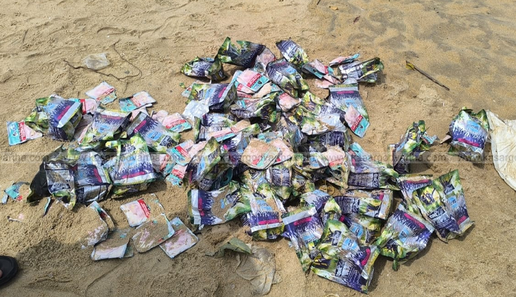 Sacks of prohibited tobacco products found on a beach in Kasaragod.
