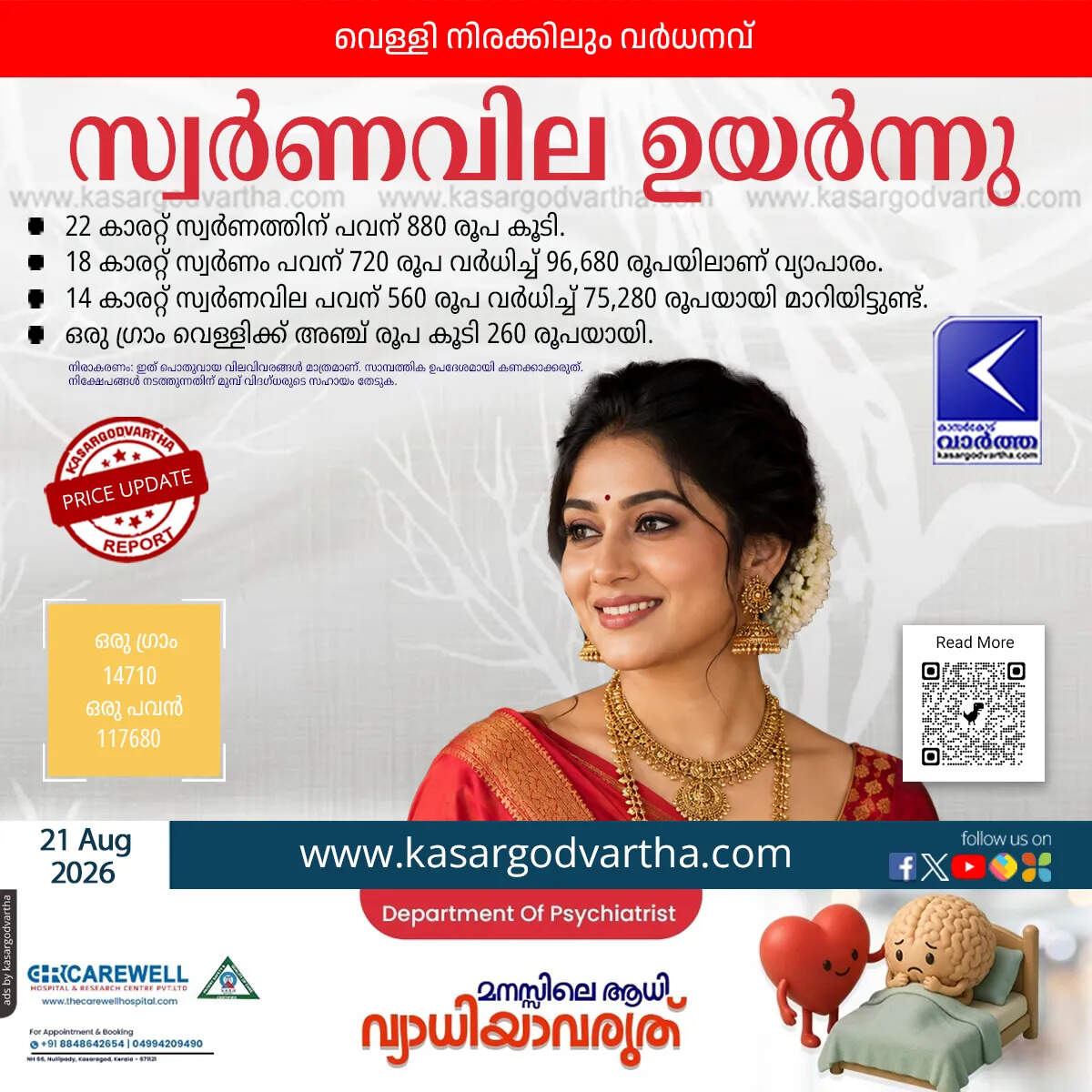 gold price hiked kerala august 21 2026