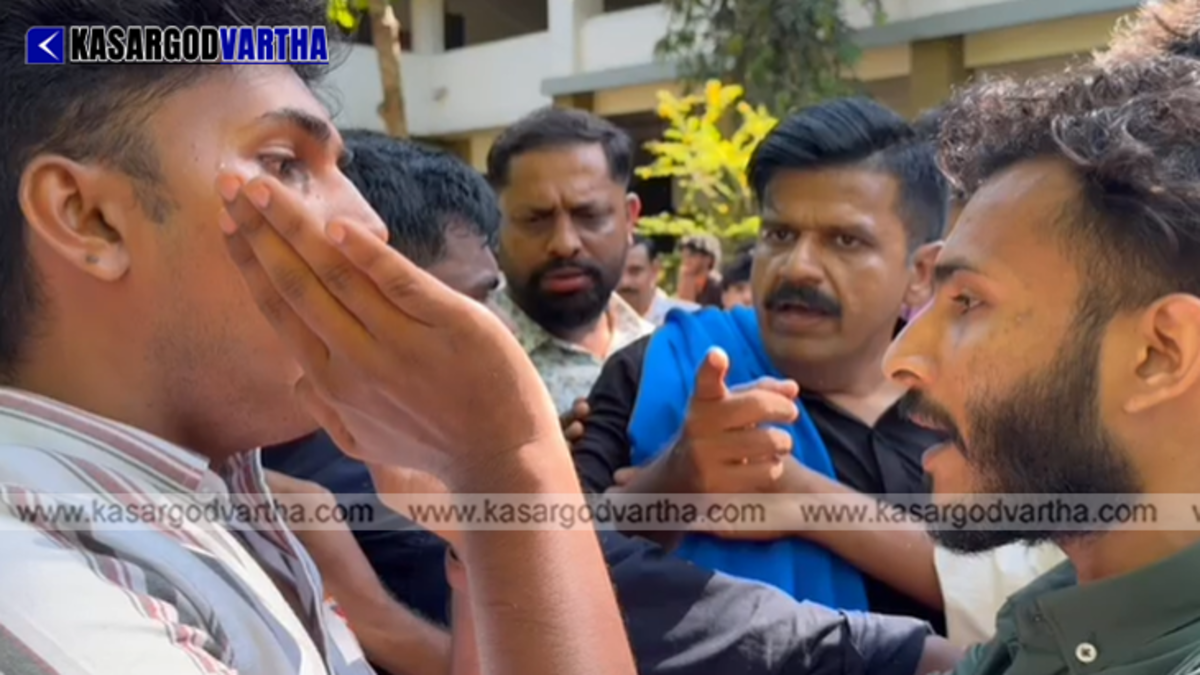 Sandeep Warrier, the UDF candidate for the Thrikaripur constituency, and a symbolic scene of the clash that took place at Nehru College in Padannakkad.