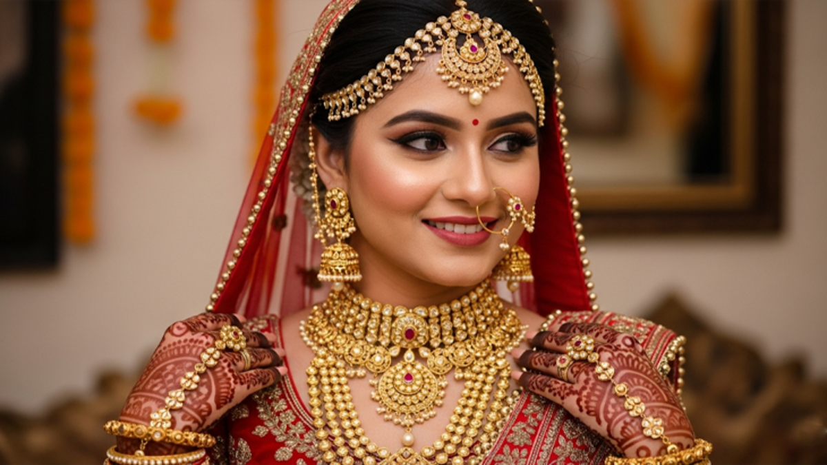 A photo of gold jewelry representing the record high gold price in Kerala.