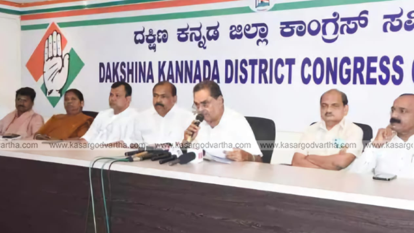 B Ramanath Rai speaking at a press conference in Mangalore