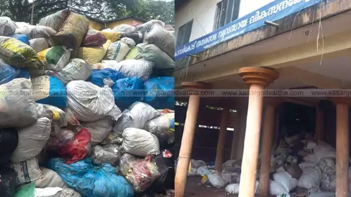 Piles of garbage bags dumped unscientifically on land designated for industrial development at Vidyanagar SIDCO industrial estate in Kasaragod.