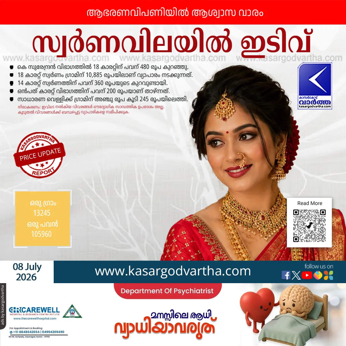gold price decreased kerala july 8 2026