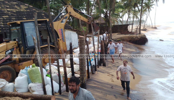 Image of the coastline at Chemberika facing severe sea erosion.