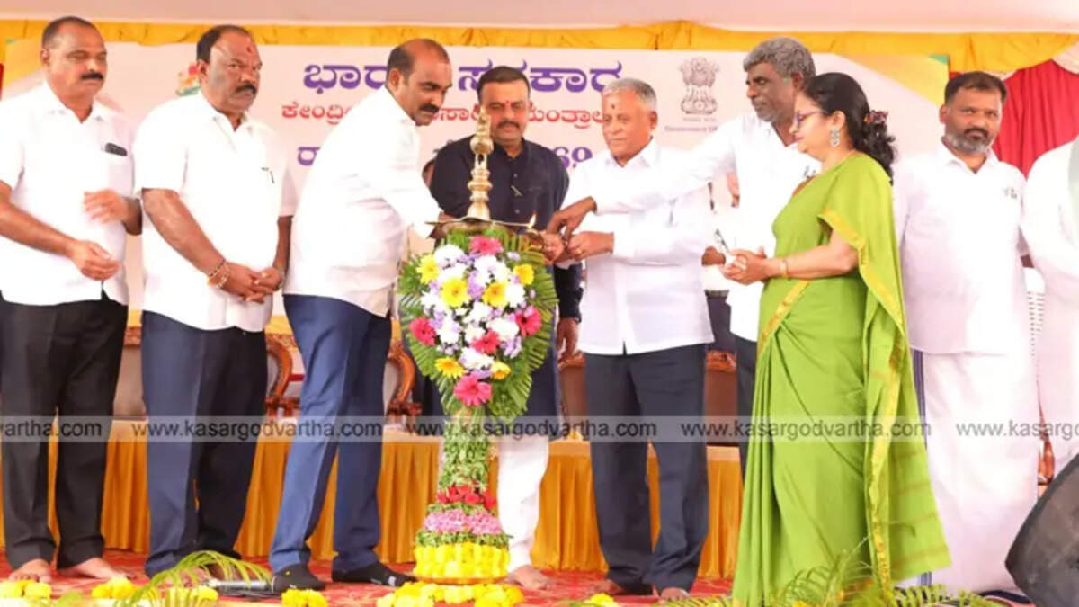 Minister V Somanna inaugurating the Indrali railway bridge.