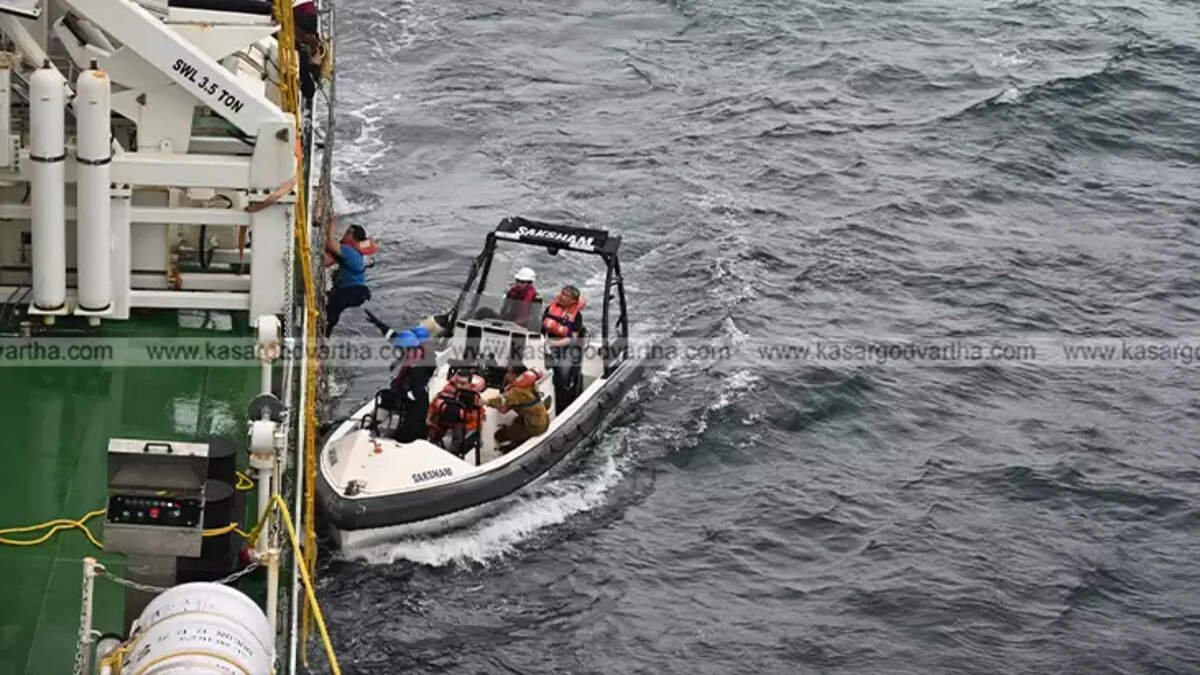  Rescue operation of crew members from a ship in distress off the Kochi coast.