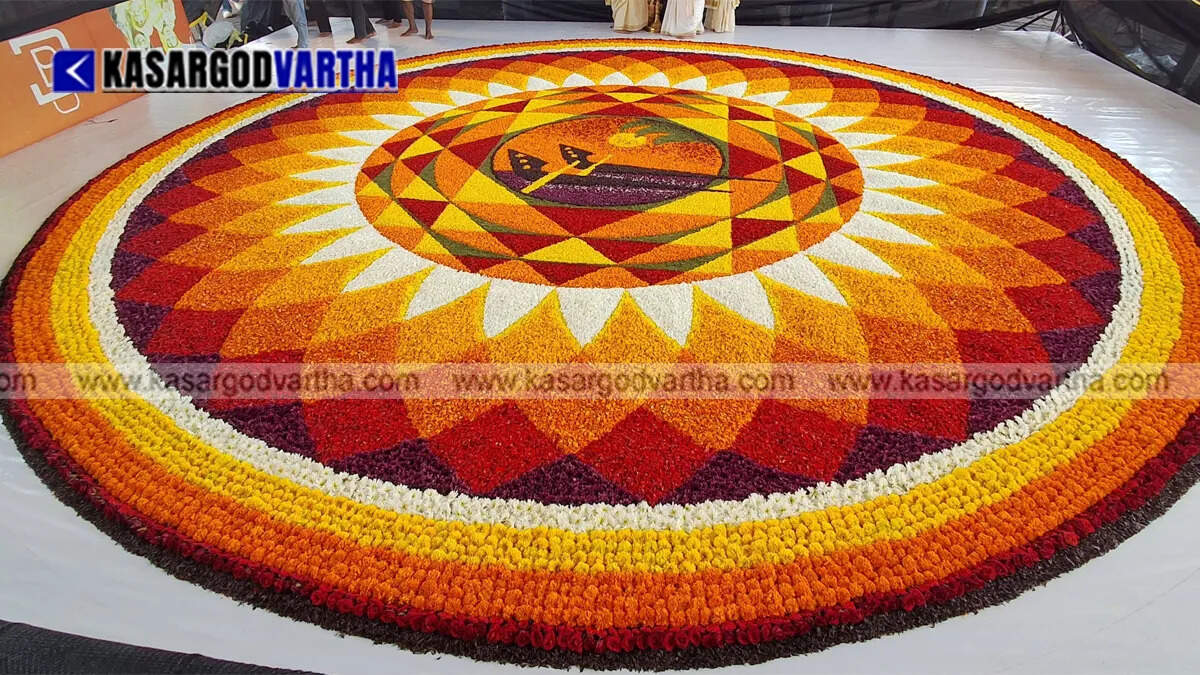 A ‘mega pookkalam’ arranged at the new bus stand in Kasaragod.