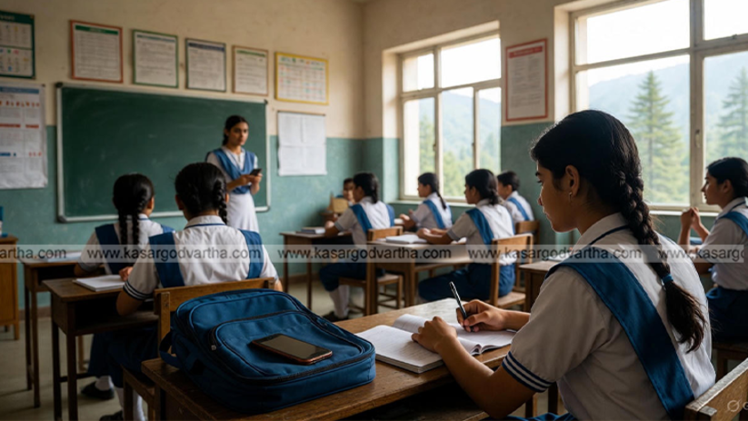 Himachal Pradesh students using mobile phone in school