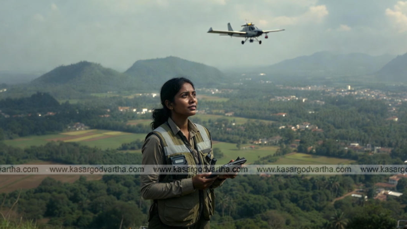 Low flying survey aircraft over an area.