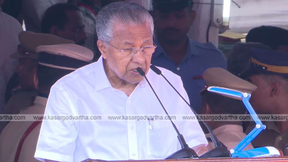Kerala Chief Minister Pinarayi Vijayan speaking at the 79th Independence Day celebration in Thiruvananthapuram.