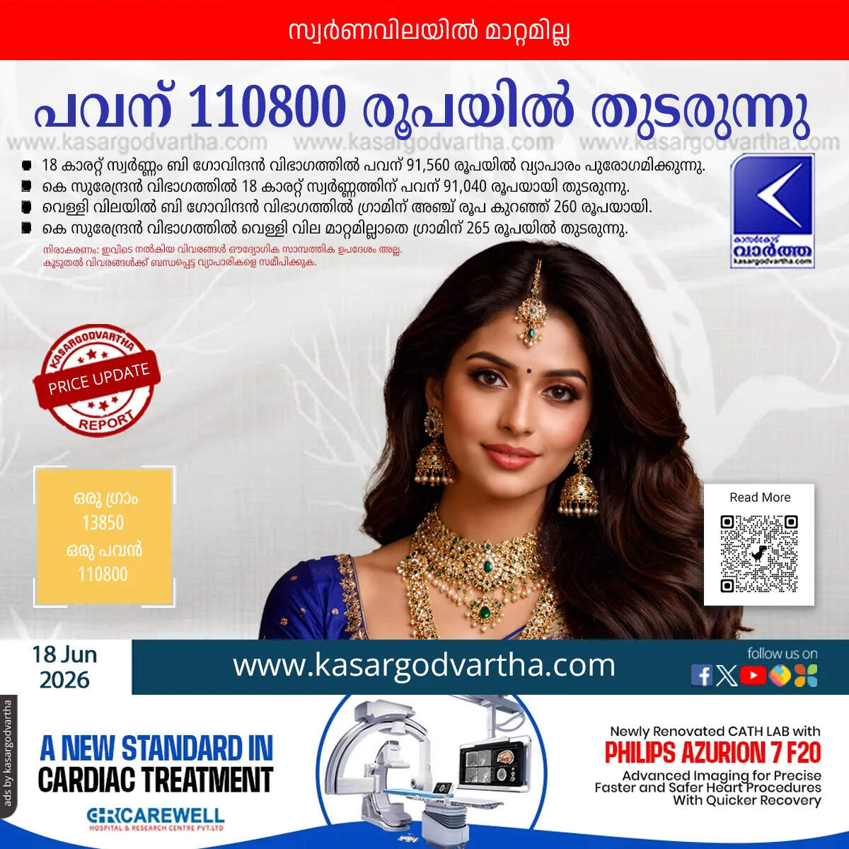 kerala gold price no changed june 18
