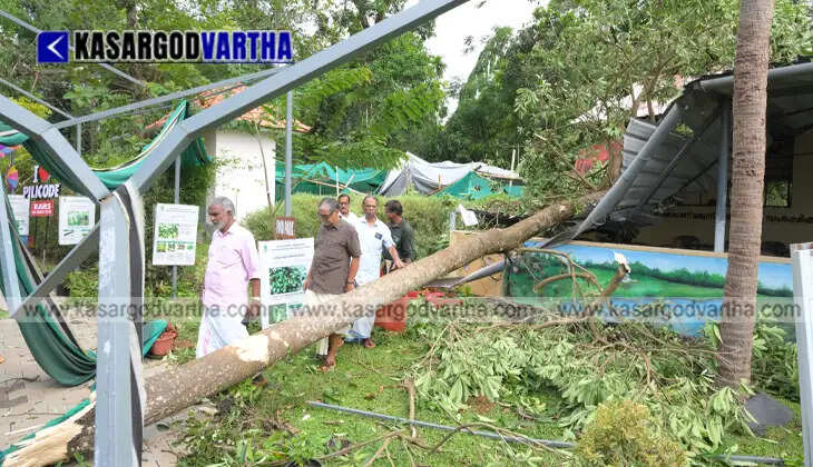 The damaged roof of the agricultural museum at RARS Pilicode after the severe storm.