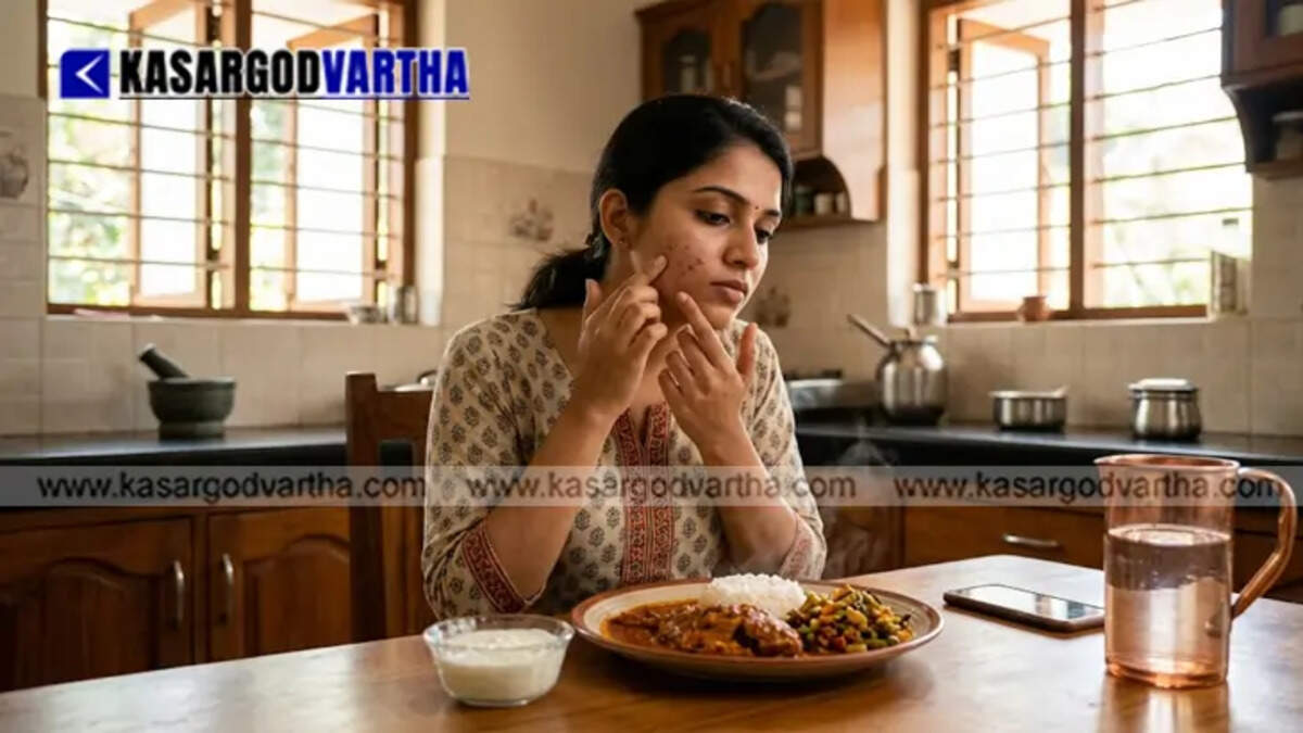 Conceptual image showing a person with a pimple thinking about spicy chili peppers.