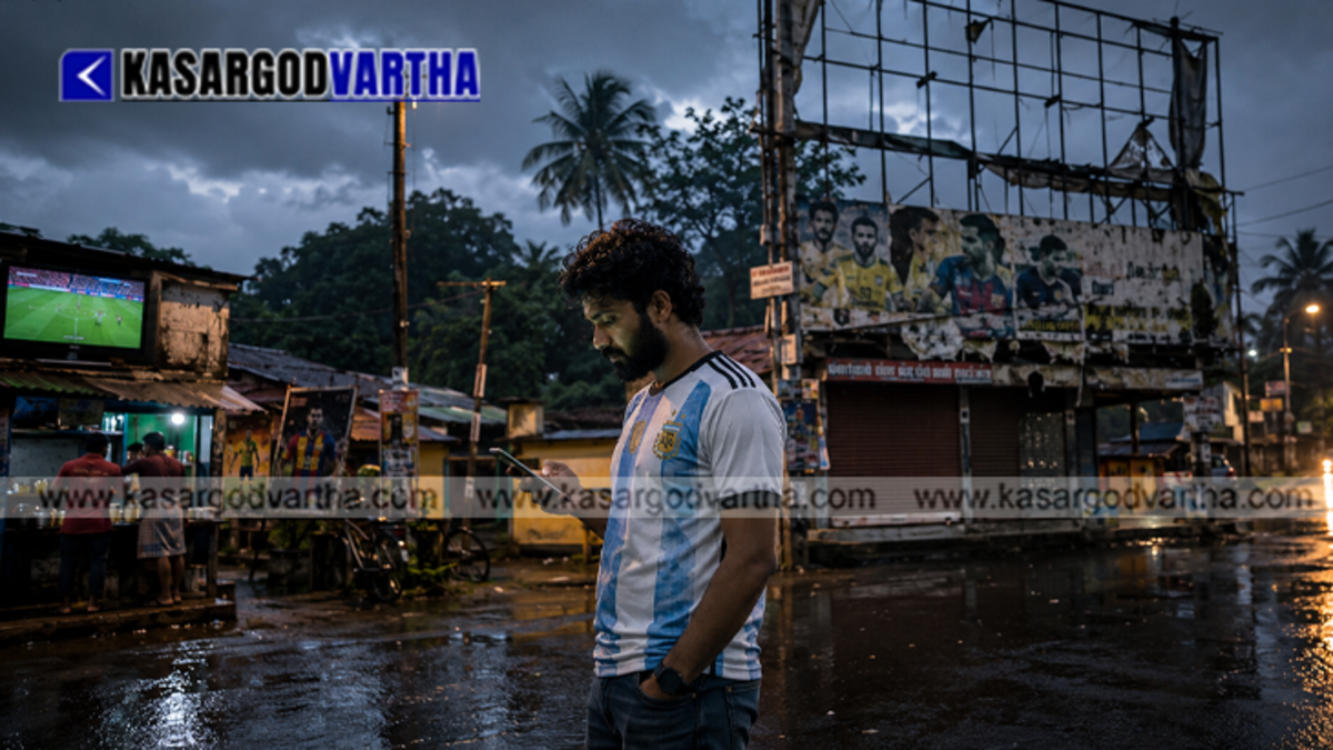 A quiet street in Kerala devoid of the usual FIFA World Cup cutouts and banners.
