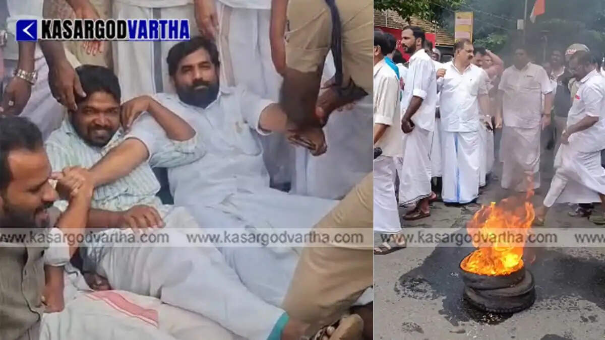 Congress stages road blockade in Kanhangad protesting against attacks on Rahul Gandhi