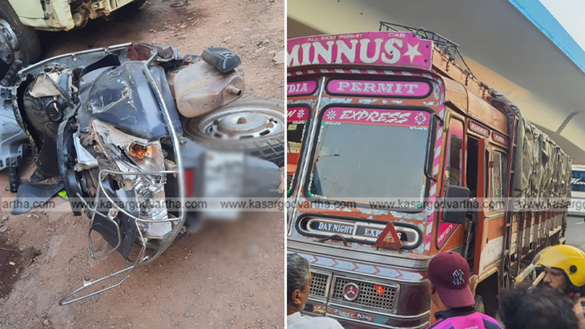 Rescue operation at Kasaragod accident site involving a lorry and scooter
