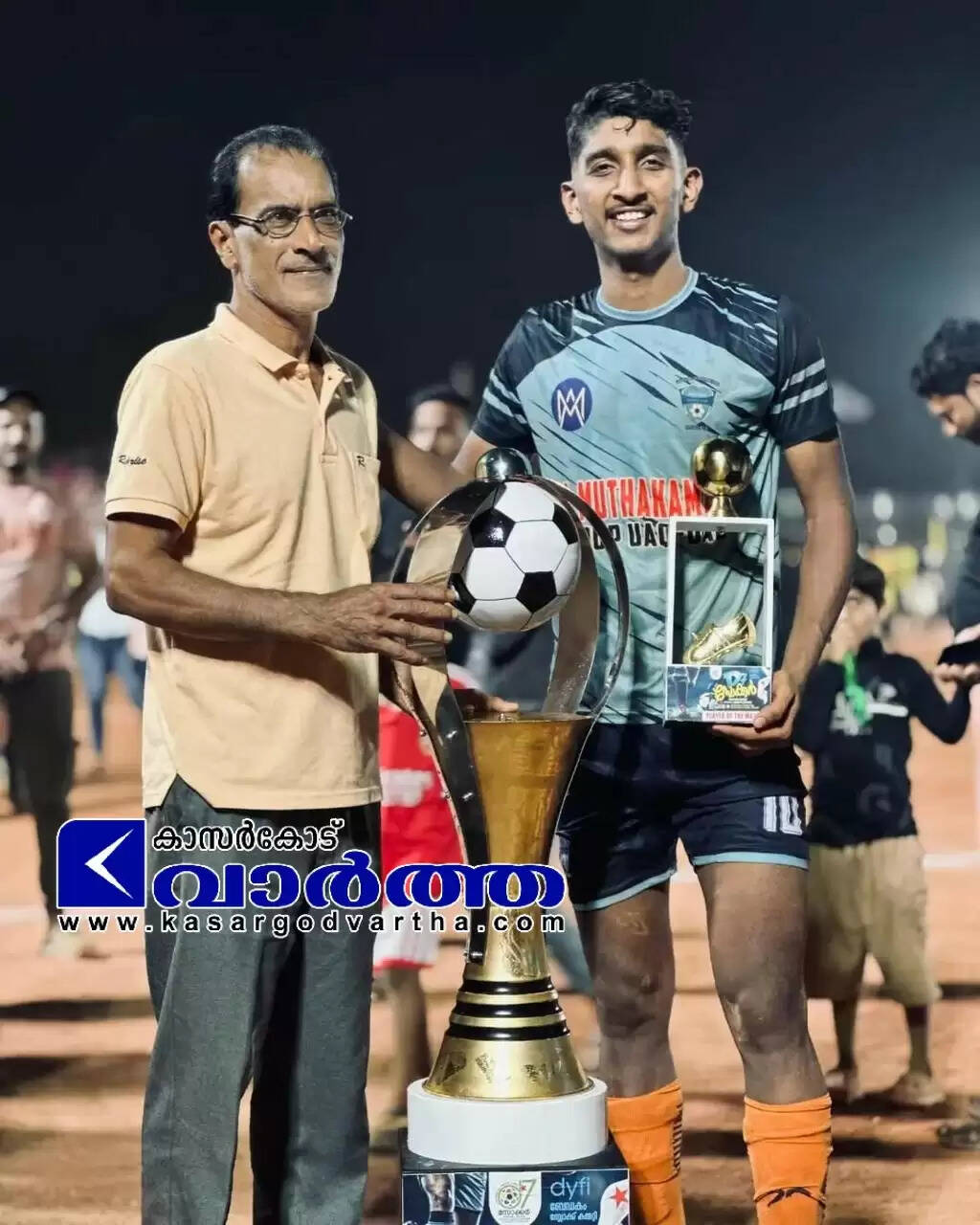 Abubacker Dilshad celebrating after scoring the third goal for Kerala against Assam.