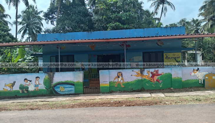 Anganwadi children at a play area inside a school.