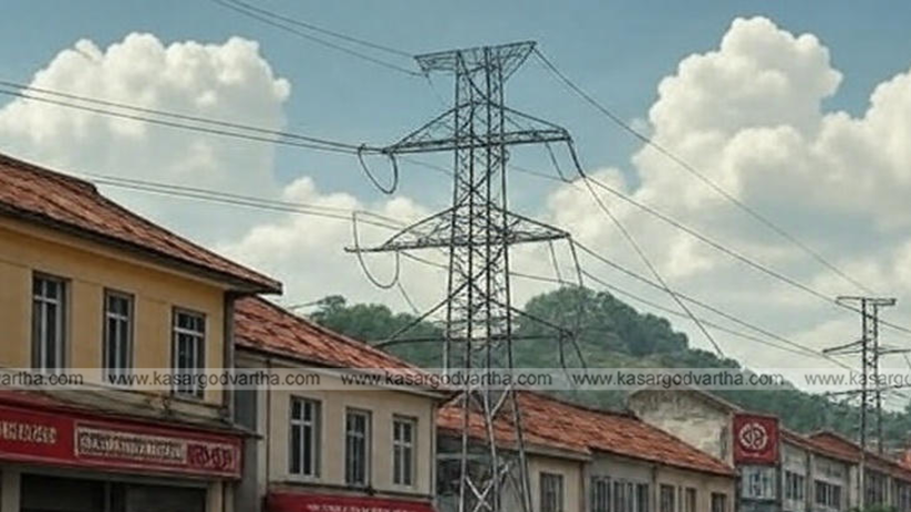 KSEB power transmission tower with lines in Kasaragod.