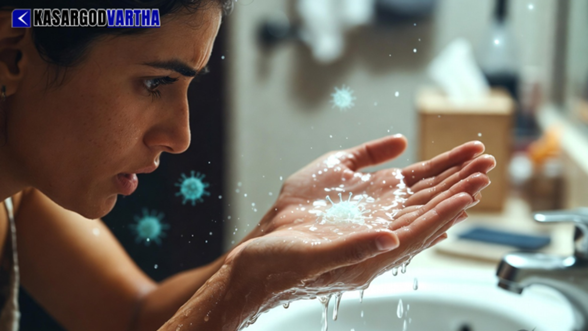 A person properly drying their hands with a clean towel after washing them with soap.