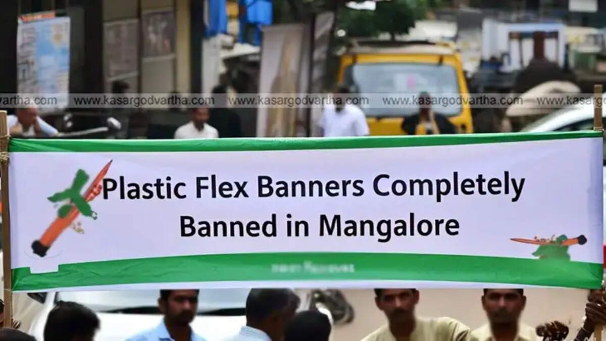 Banned plastic flex boards in Mangalore city.