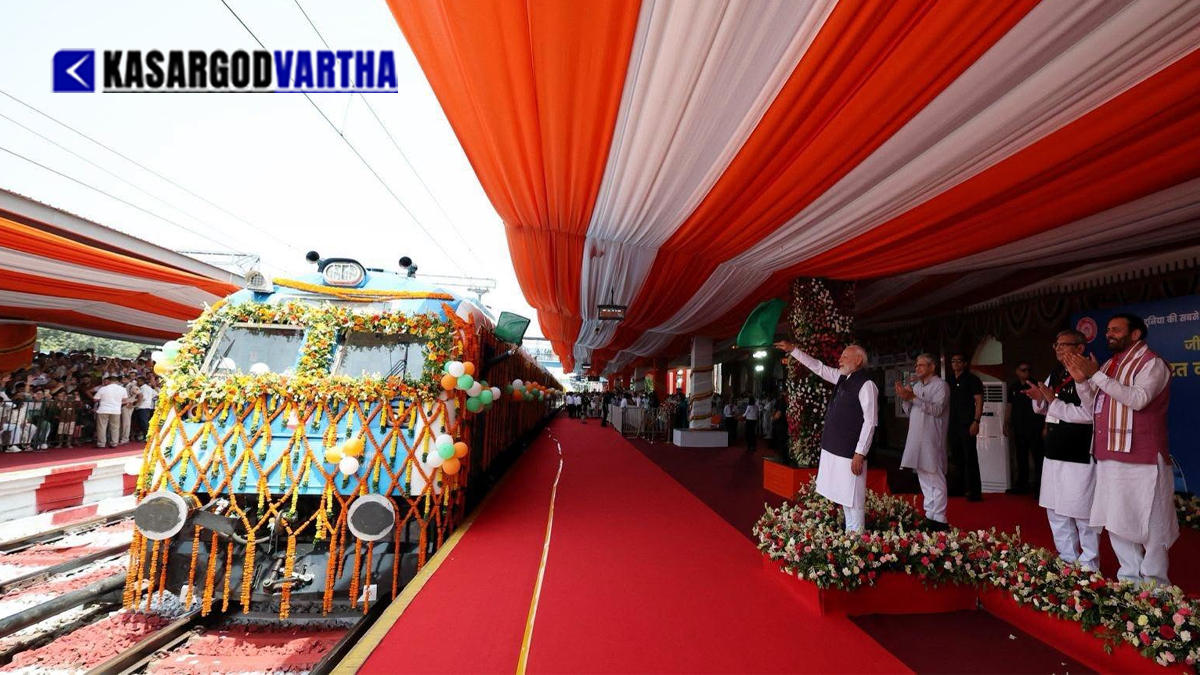 Prime Minister Narendra Modi flagging off the first hydrogen train