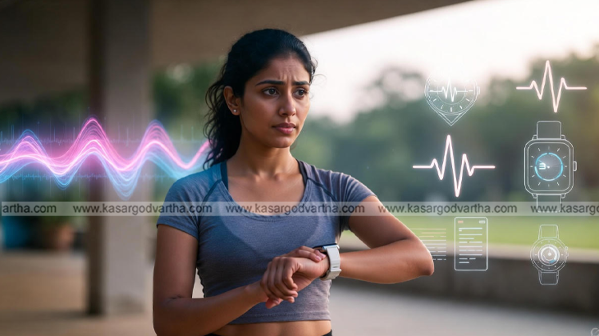 A person checking heart rate on a smartwatch in a gym setting